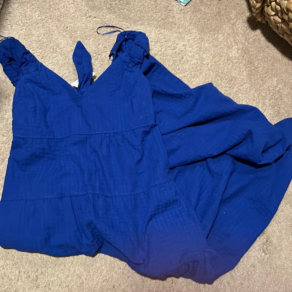 Blue midi linen dress